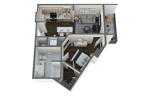 Floor plan for 1 bed, 1 bath, 589 sqft